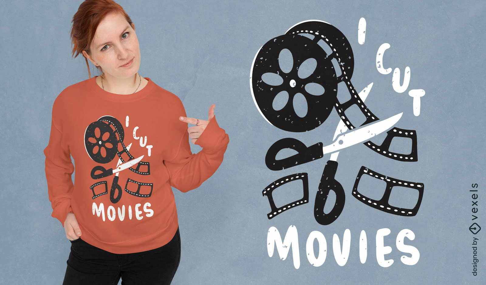 Schere schneidet Filmrollen-T-Shirt-Design