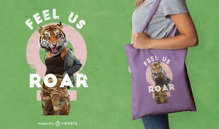 Design de bolsa com citação de garota tigre