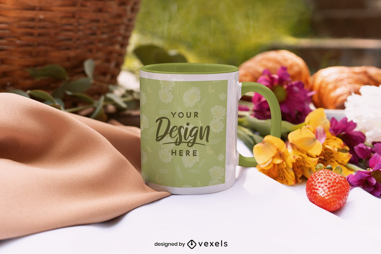 Cute picnic mug mockup design