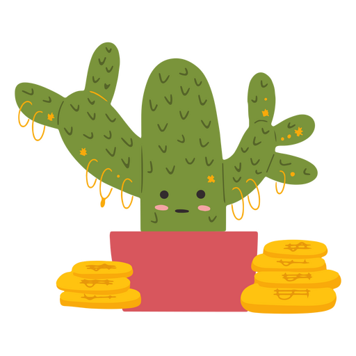 Cool cactus dinero lindo personaje Diseño PNG