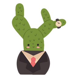 Cool cactus reloj lindo personaje Diseño PNG