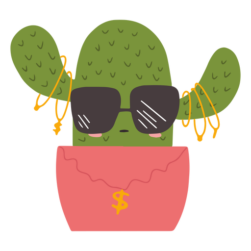 Cool cactus glasses cute character PNG Design
