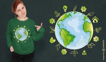 Diseño de camiseta de elementos de reciclaje del día de la tierra.
