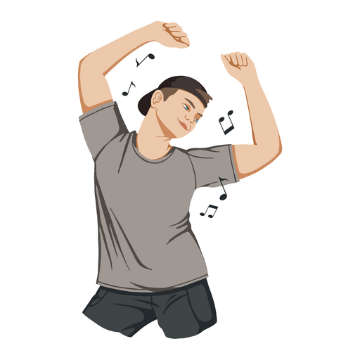 Young boy dancing hands up PNG Design