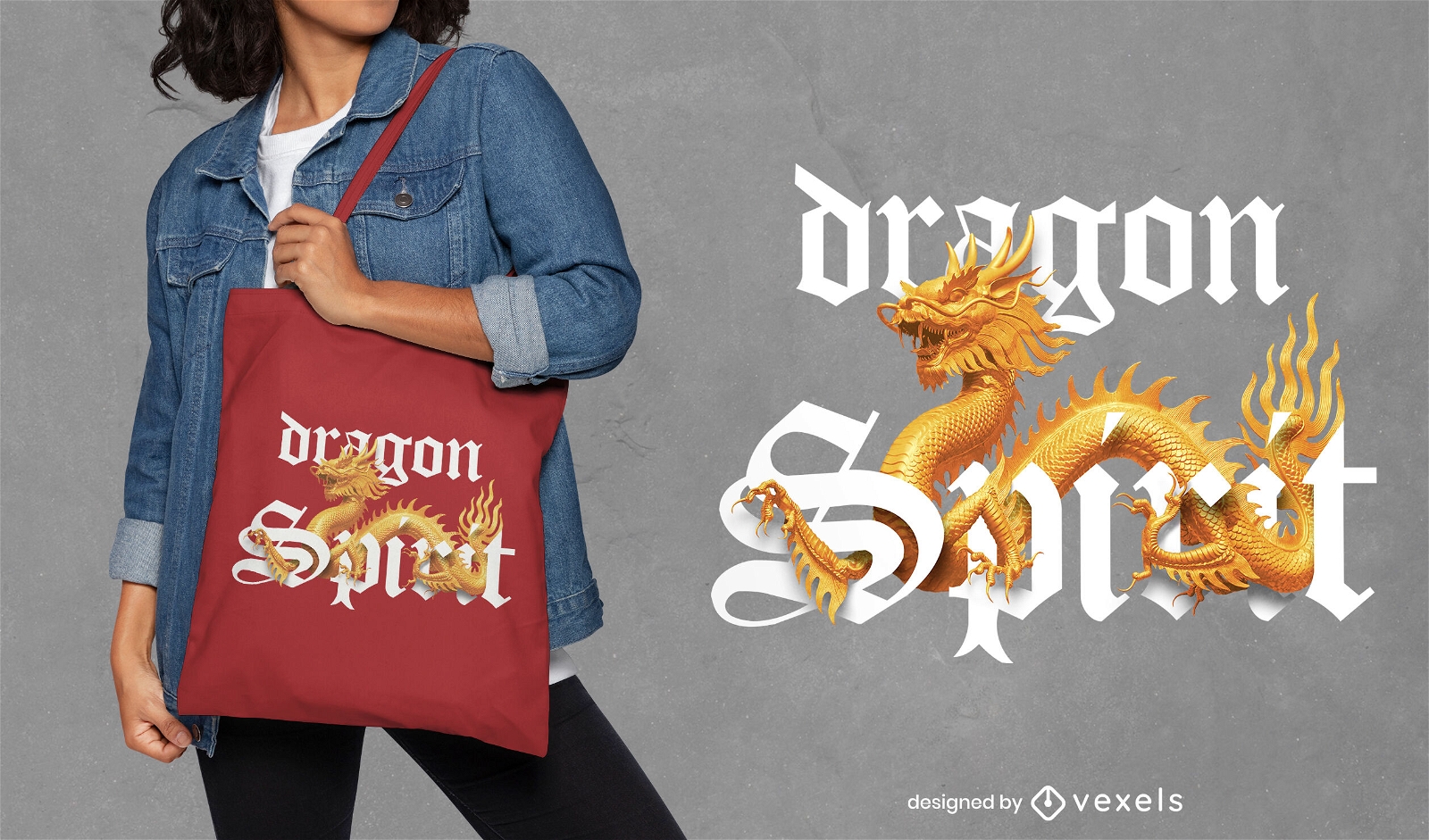 Diseño de bolso tote con cita de dragón dorado