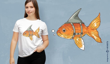 Mar de peixes com design de camiseta de barbatana de tubarão
