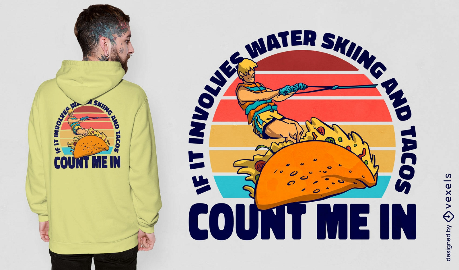 Man water skiing on taco t-shirt design