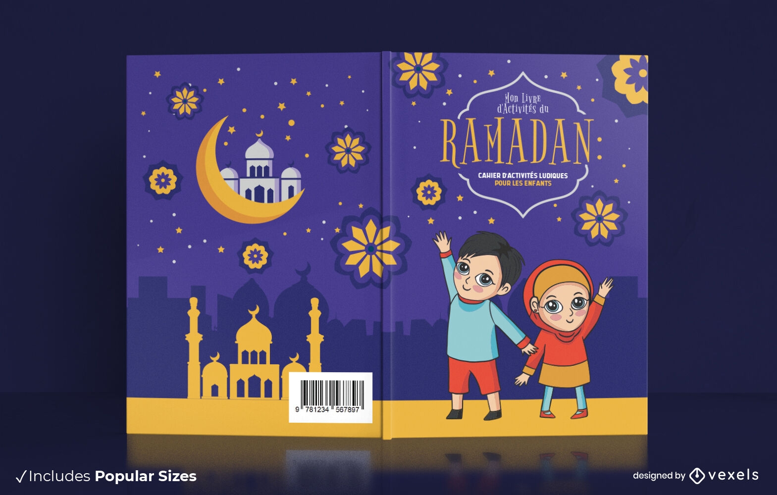 Crianças no design da capa do livro do ramadã