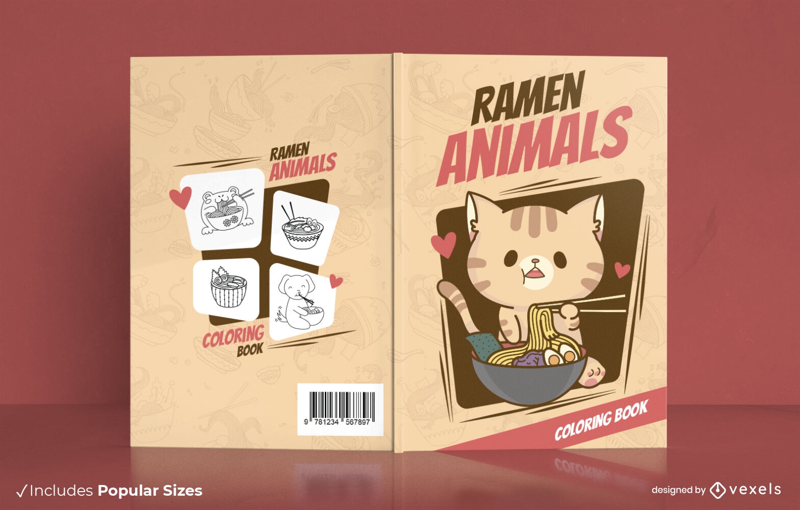 Cat eating ramen cute book cover design