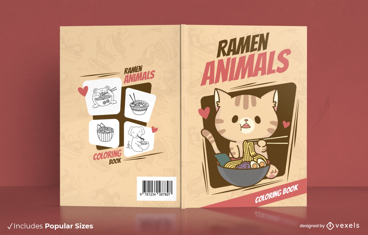 Gato comendo ramen design de capa de livro fofo