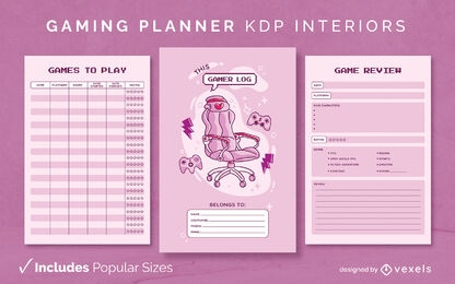 Gamer Girl Planer Diary Design Template KDP