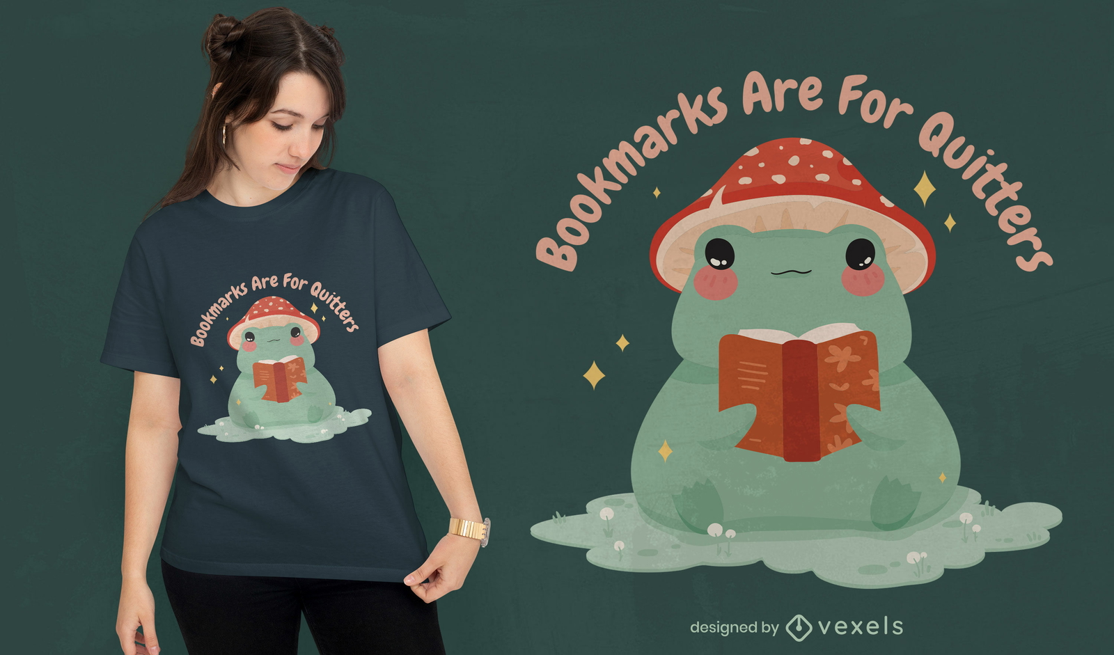 Diseño de camiseta de libro de lectura de animales de rana