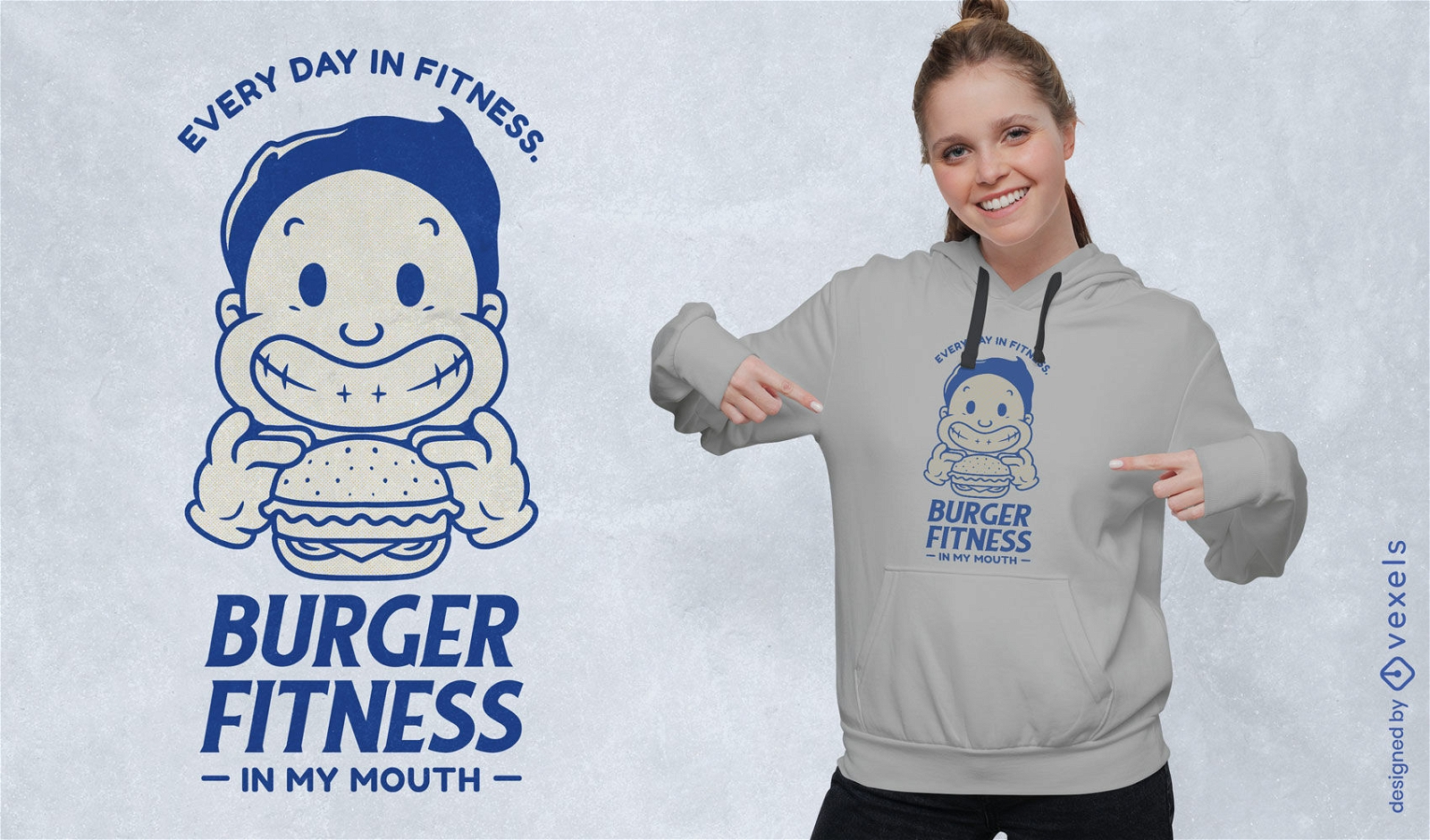 Funny cartoon with hamburger t-shirt design