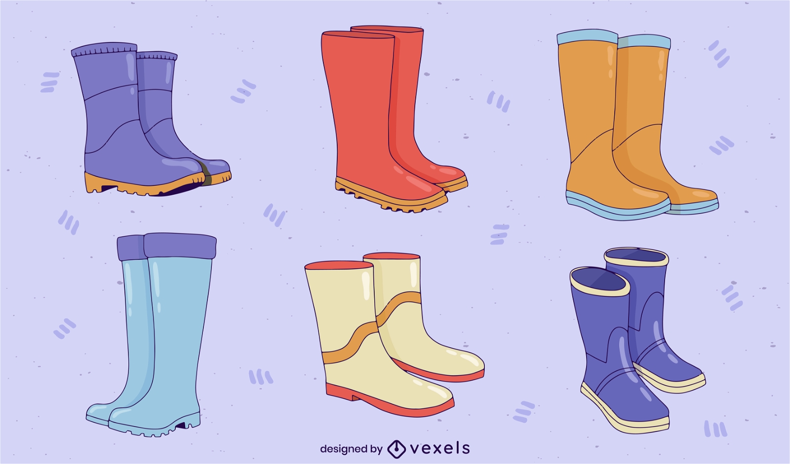 Conjunto de roupas botas de chuva altas e curtas