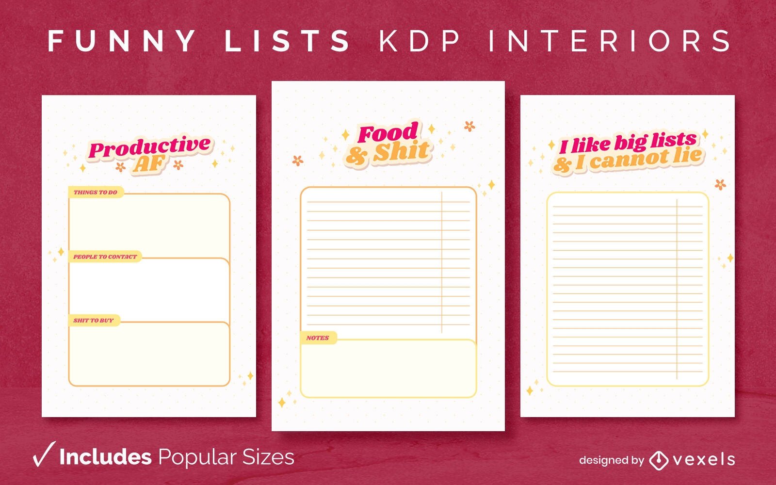 Funny retro lists Diary Design Template KDP