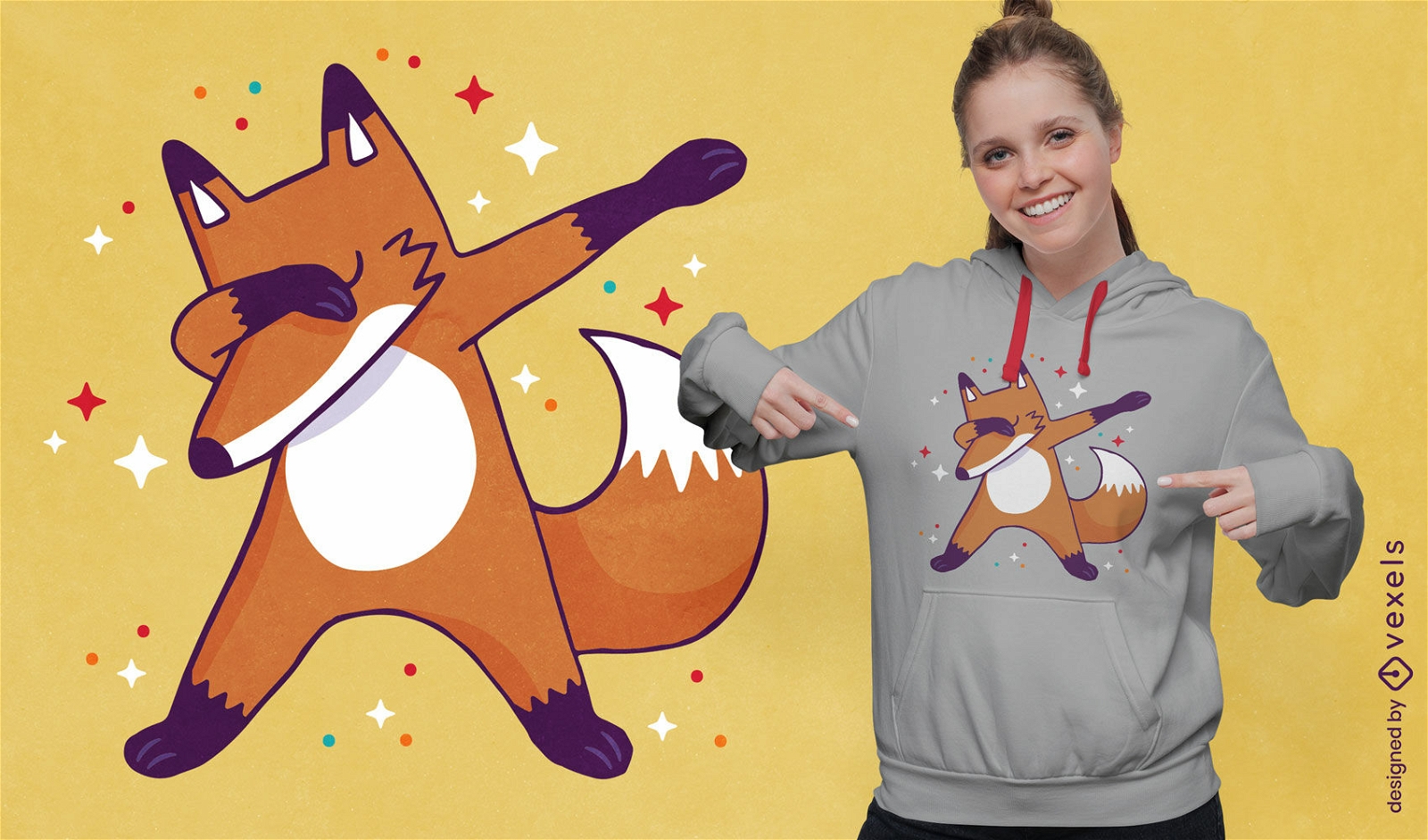 Design de t-shirt de desenho animado de raposa animal esfregando