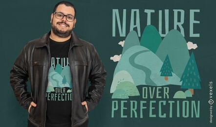 Diseño de camiseta de naturaleza de montañas y árboles.