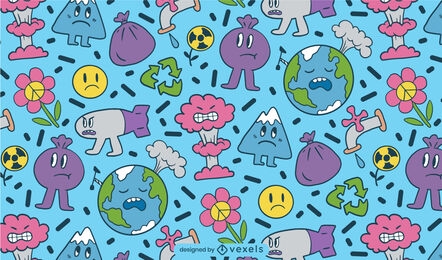 Diseño de patrón de dibujos animados de contaminación de la tierra