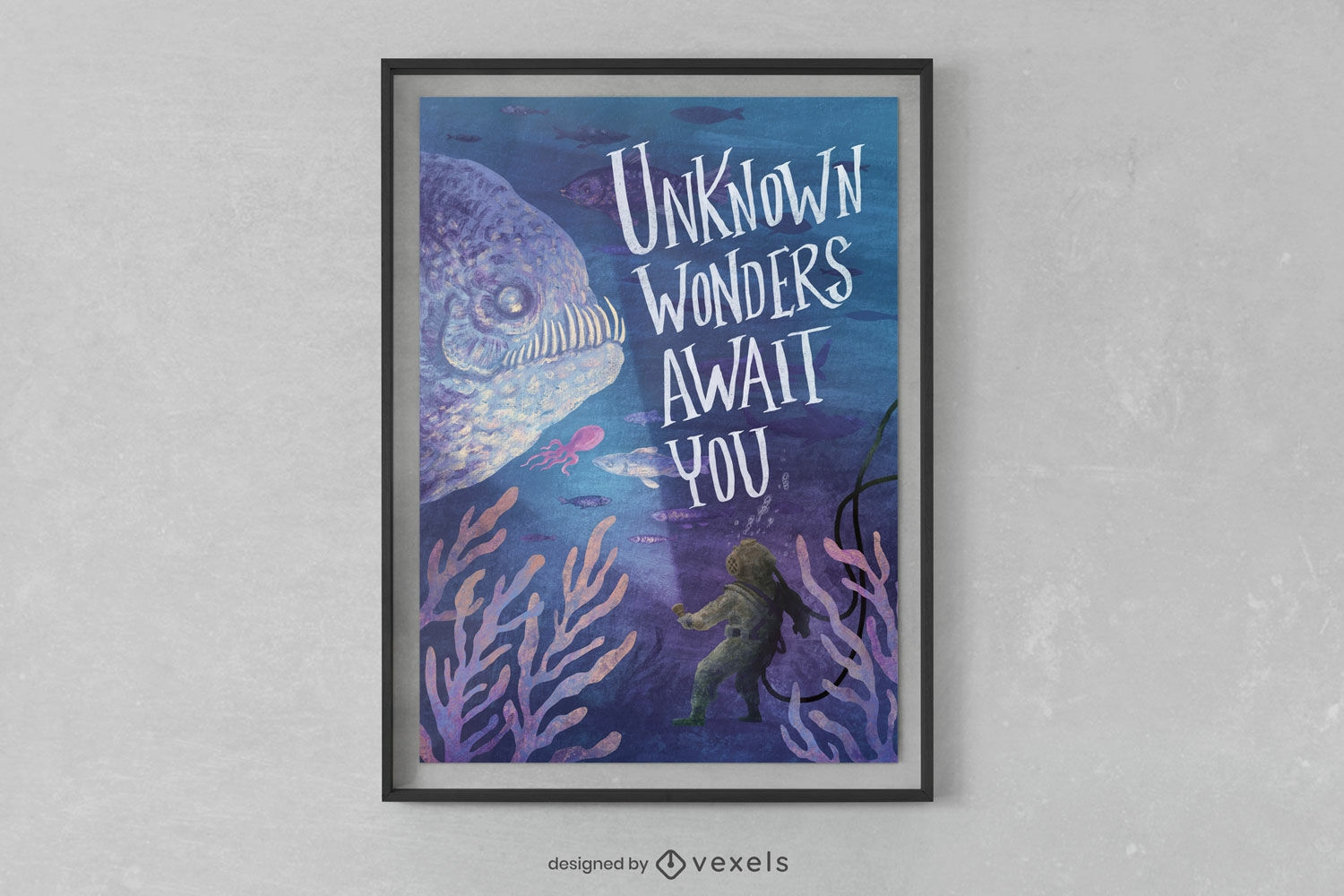 Maravillas desconocidas te esperan dise?o de carteles bajo el agua.