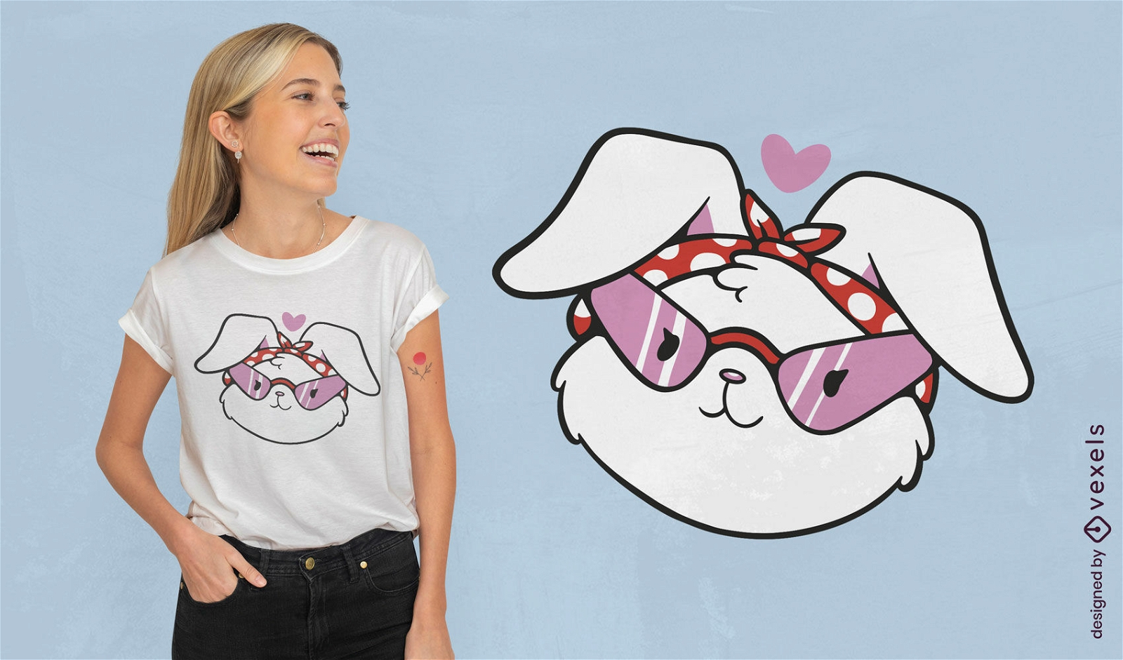 Cartoon-Kaninchen mit Bandana-T-Shirt-Design