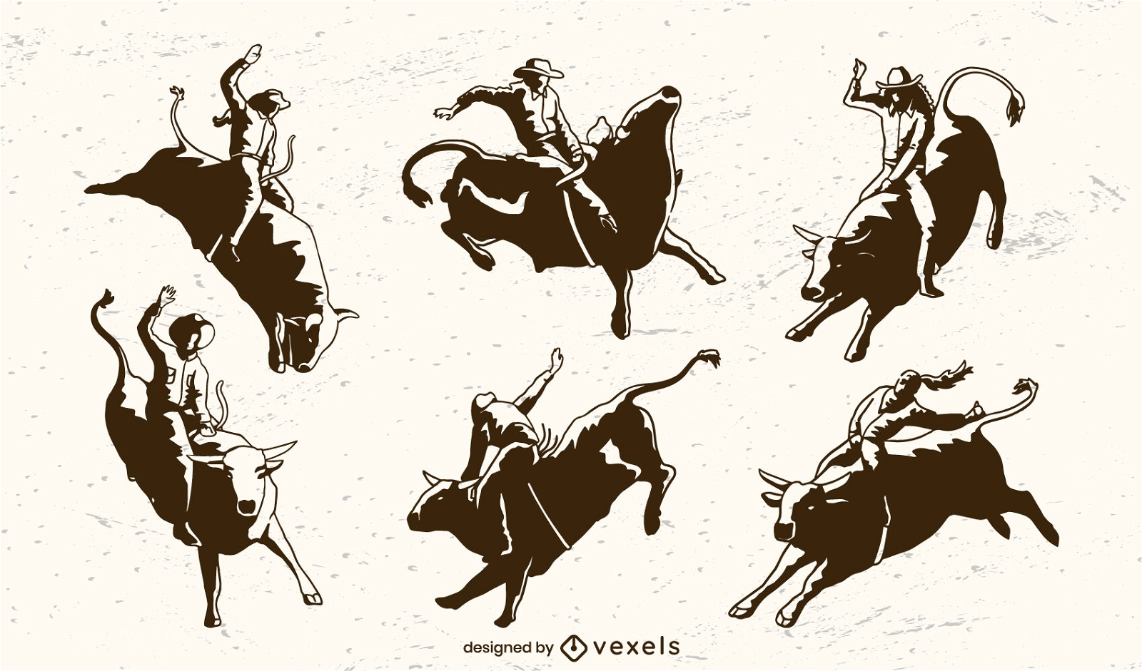 Conjunto de animales de equitación de vaqueros y vaqueras
