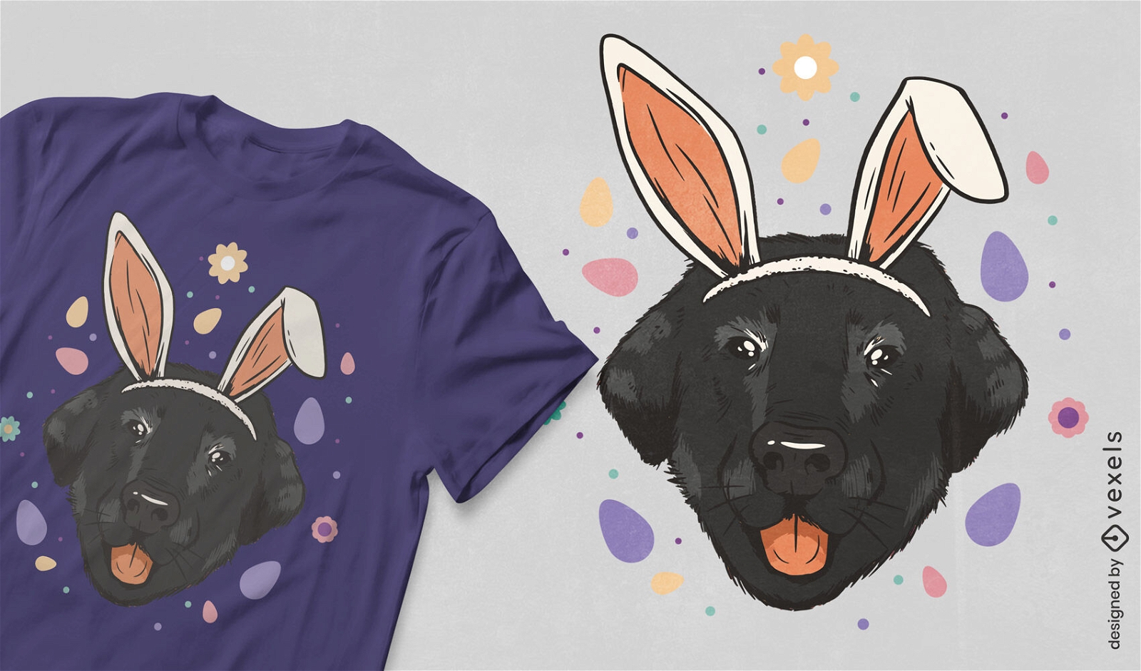 Cão labrador com design de t-shirt de orelhas de coelho