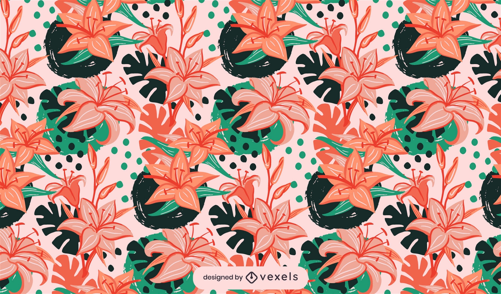Lily flowers and leaves pattern design