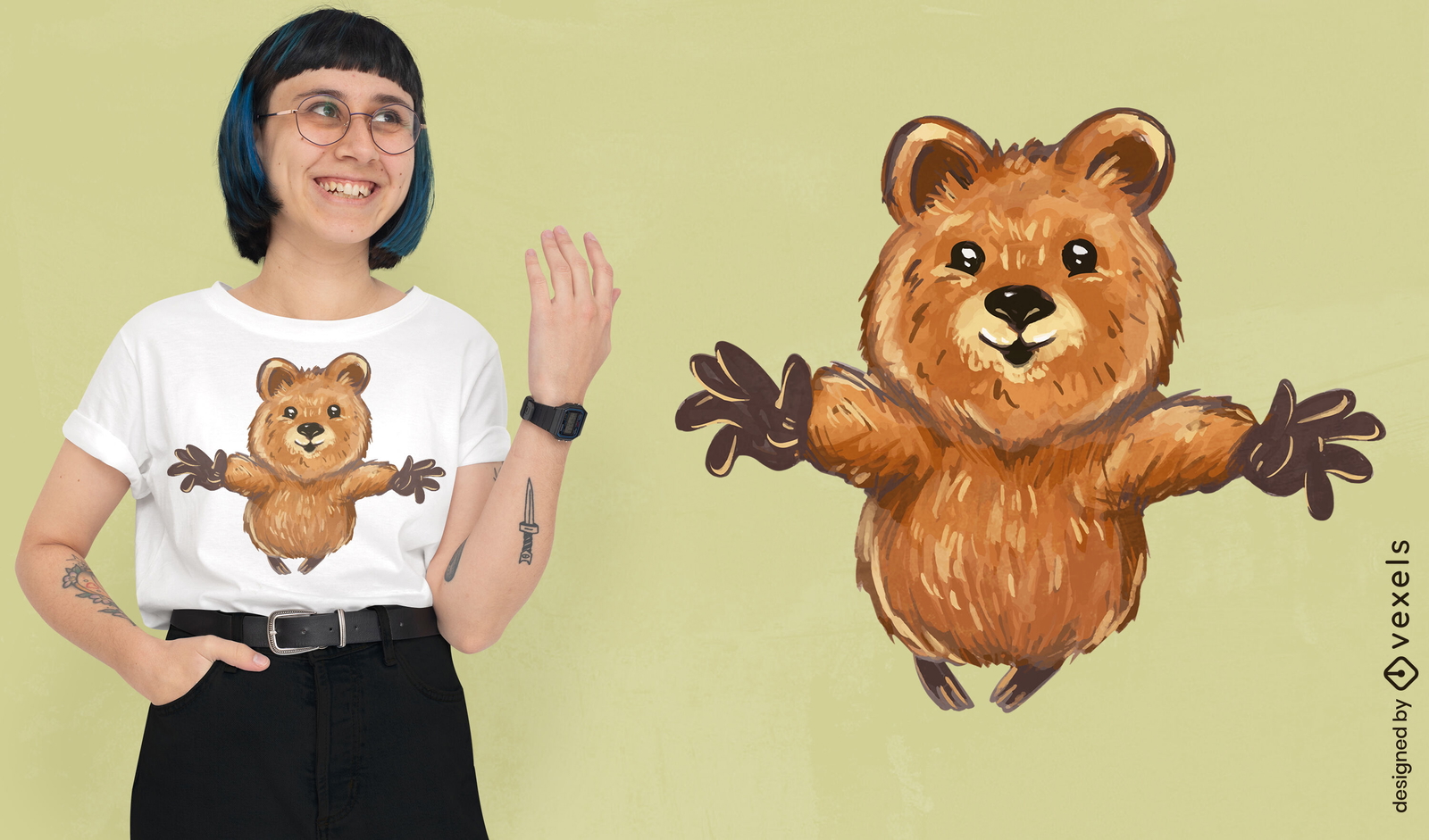 Design de camiseta fofa de abraço de animal Quokka