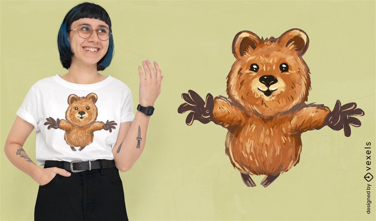 Diseño lindo de la camiseta del abrazo animal de Quokka
