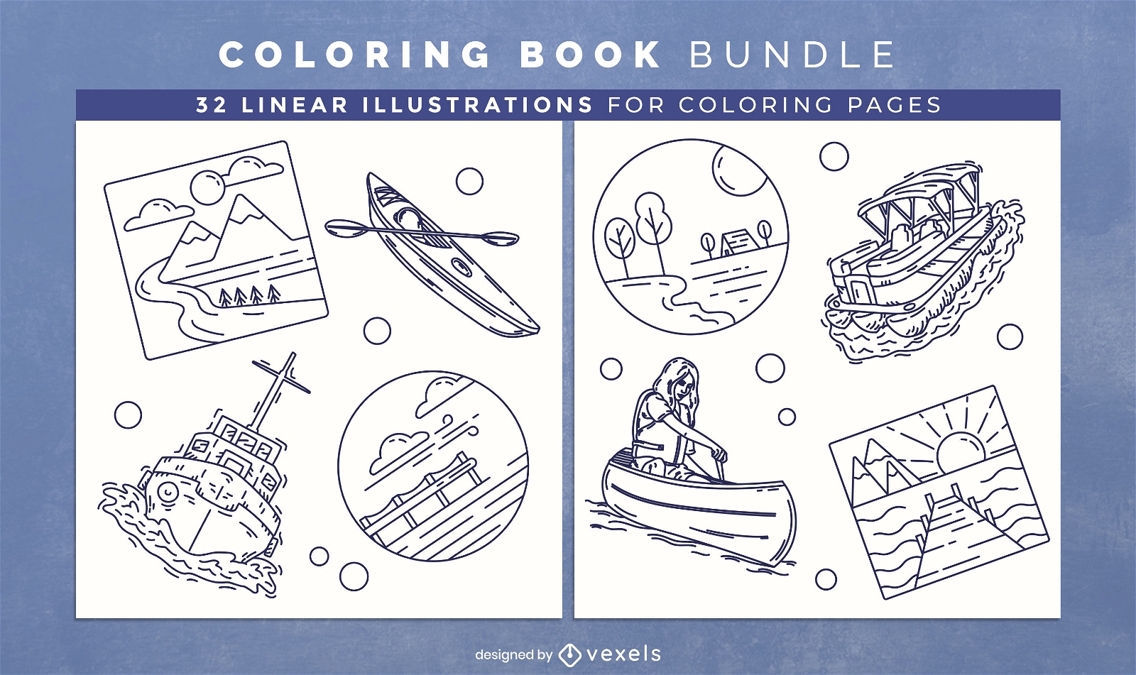 Design de páginas de livro para colorir de atividades aquáticas