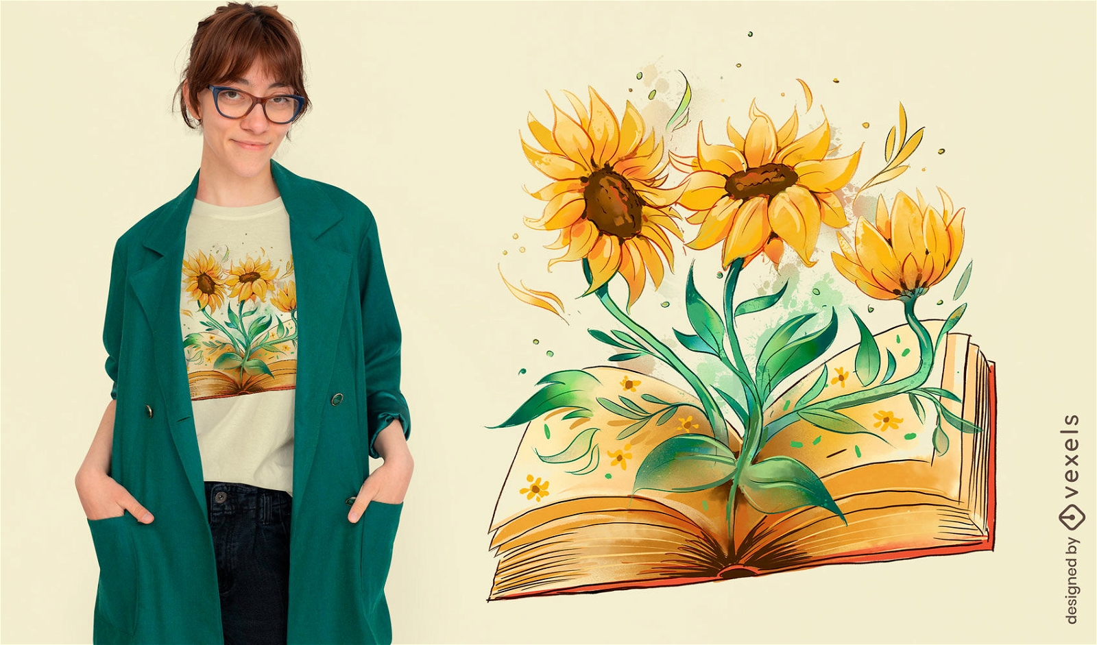 Sunflowers coming out of book t-shirt design