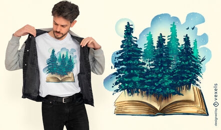 Floresta saindo do design da camiseta do livro