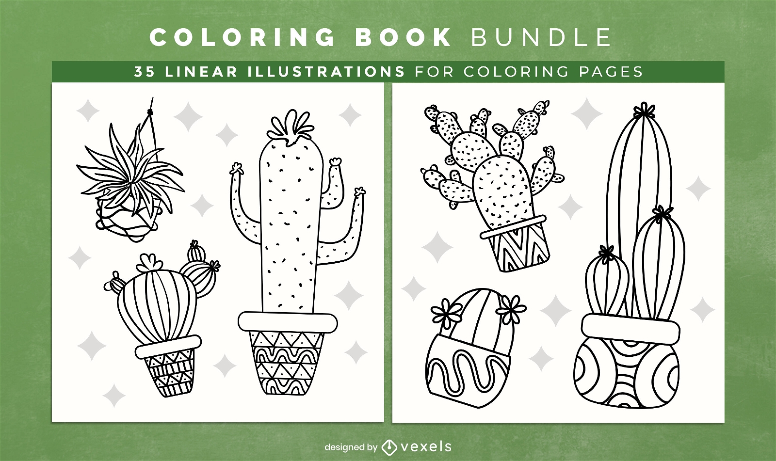 Cactus and plants coloring book pages design