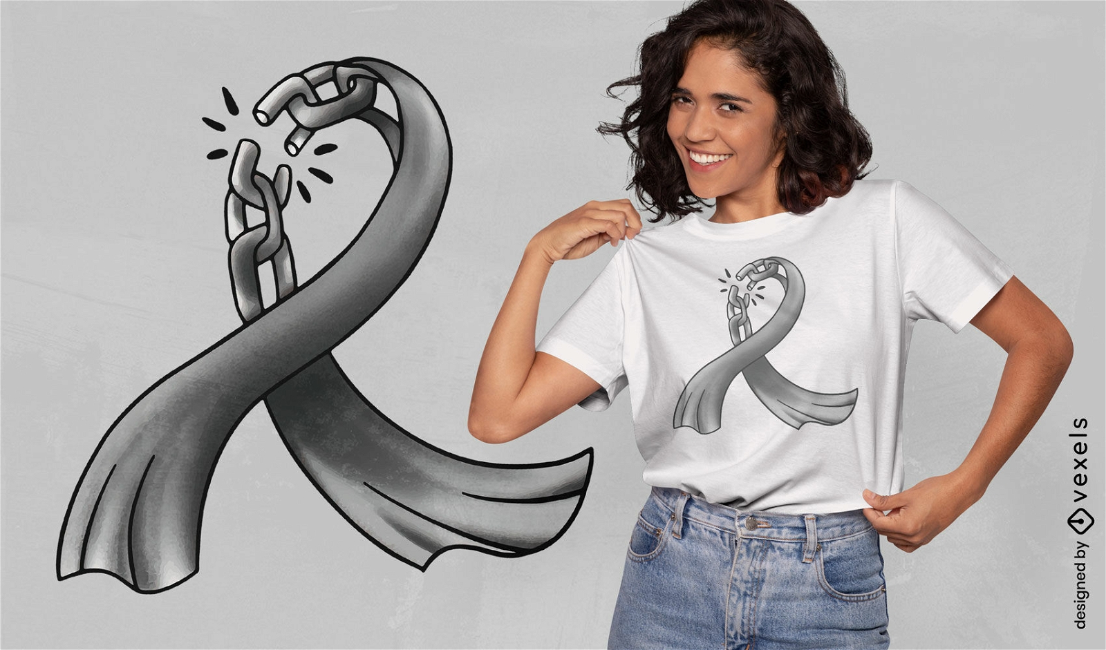 Gray ribbon and chains t-shirt design