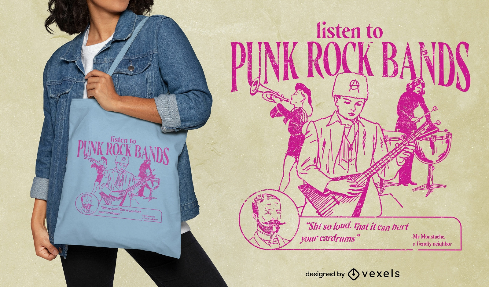 Punkband, das Musik-Einkaufstaschendesign spielt