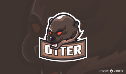 Modelo de logotipo de animal selvagem de lontra com raiva