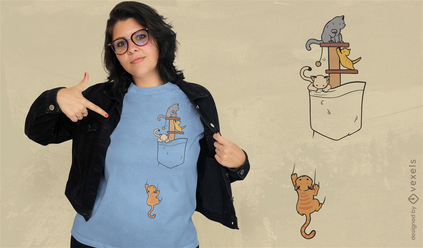 Katzen klettern in Taschen-T-Shirt-Design