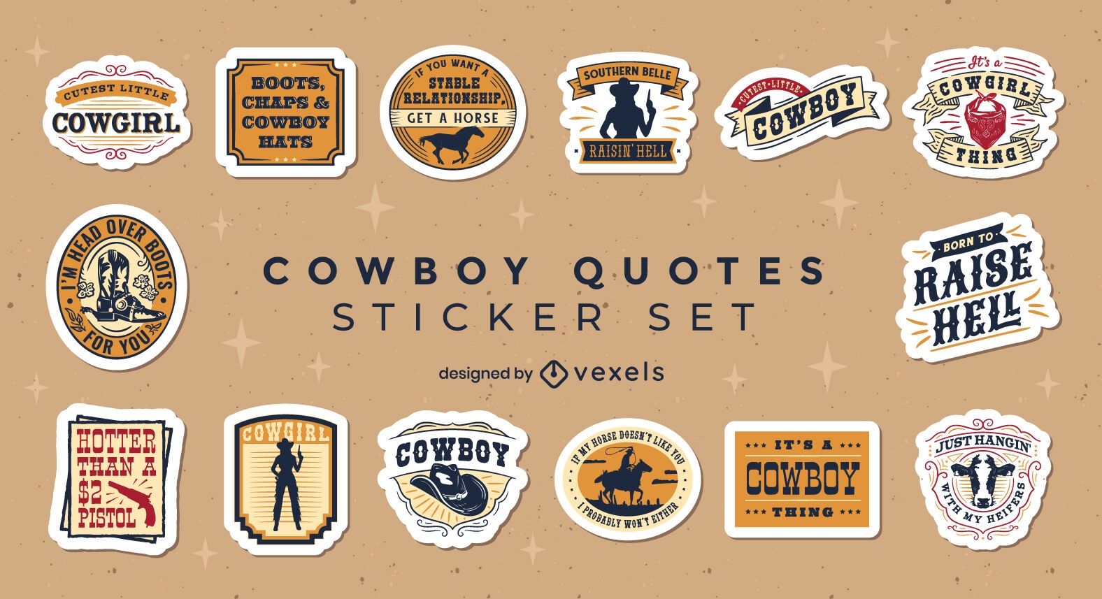 Conjunto de adesivos de citações de cowboy