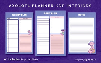 Astronaut axolotl planner Diary Design Template KDP
