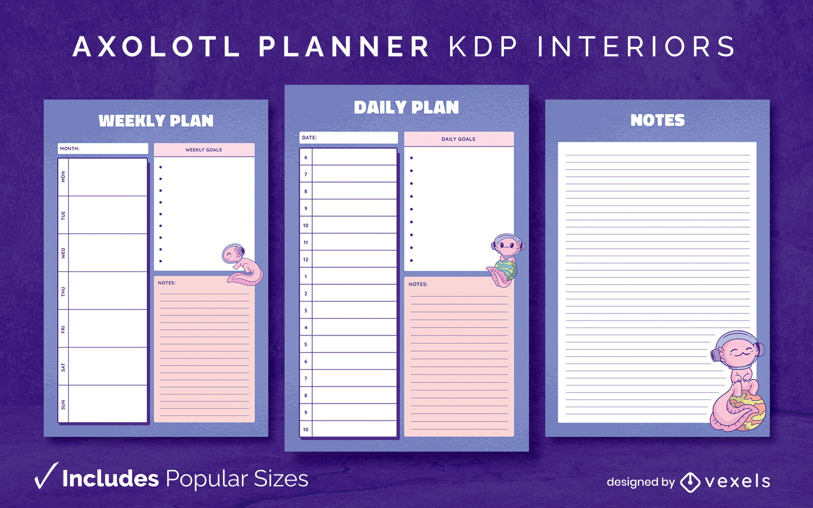 Astronaut axolotl planner Diary Design Template KDP