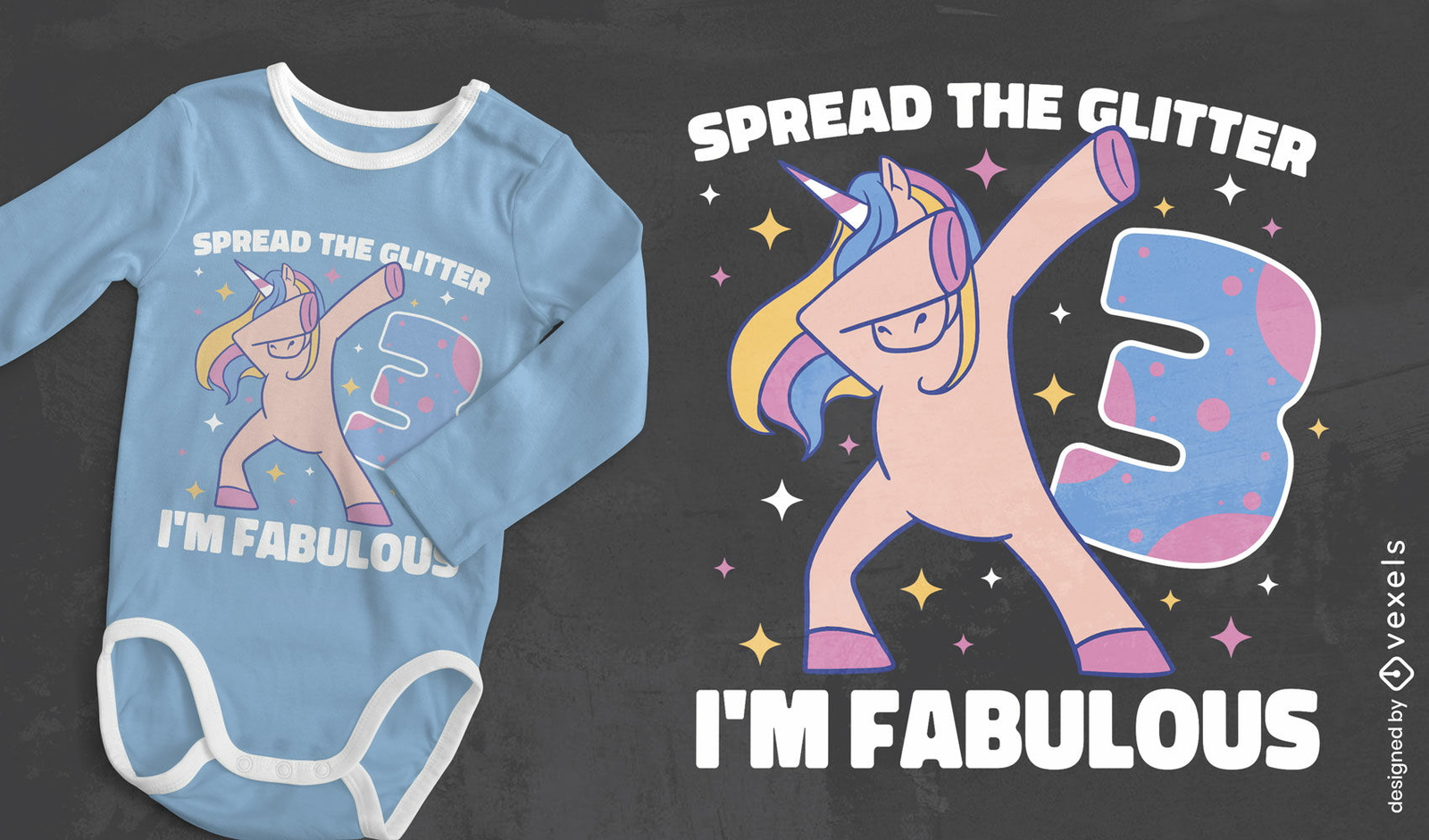 Diseño de camiseta de unicornio dabbing de 3er cumpleaños