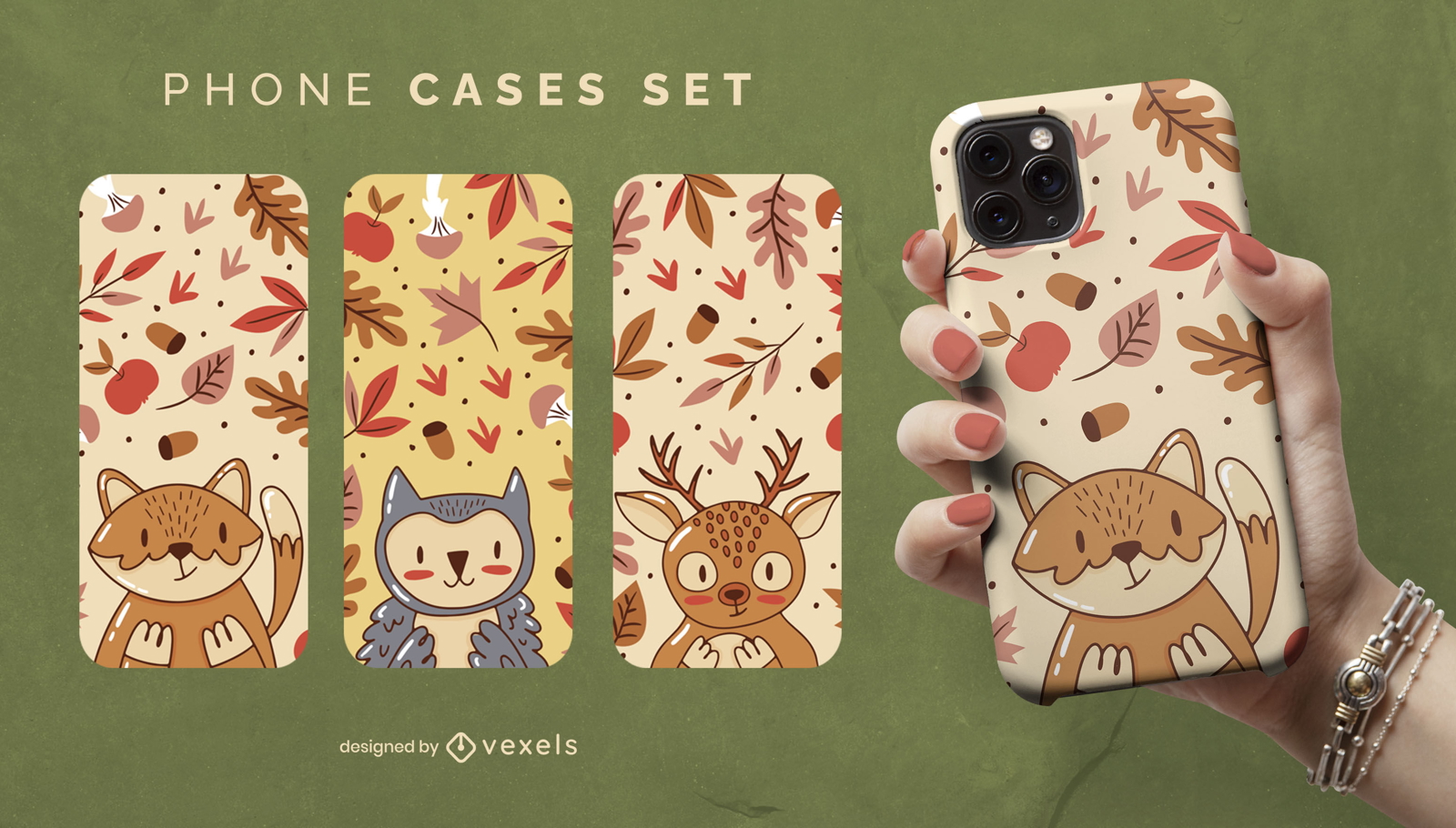 Conjunto de fundas de teléfono con lindos animales del bosque