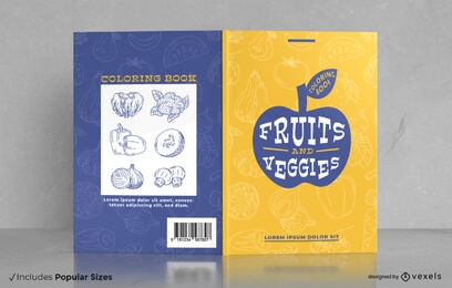 Fruit and veggies coloring book cover design