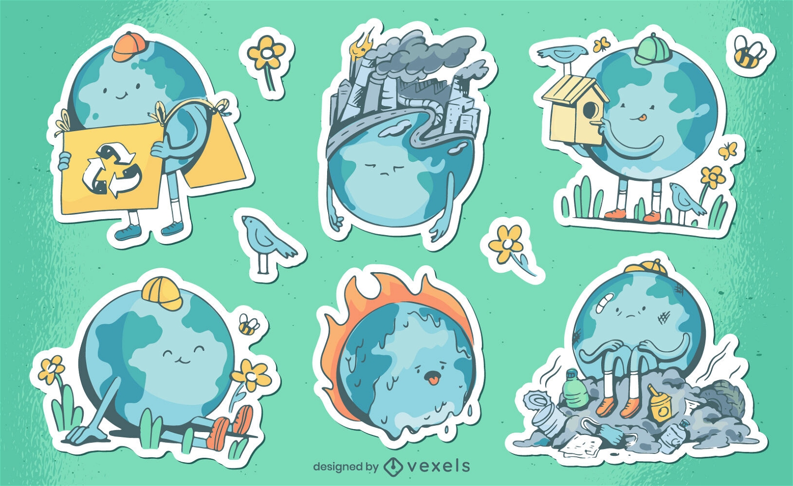 Earth day and climate change stickers set