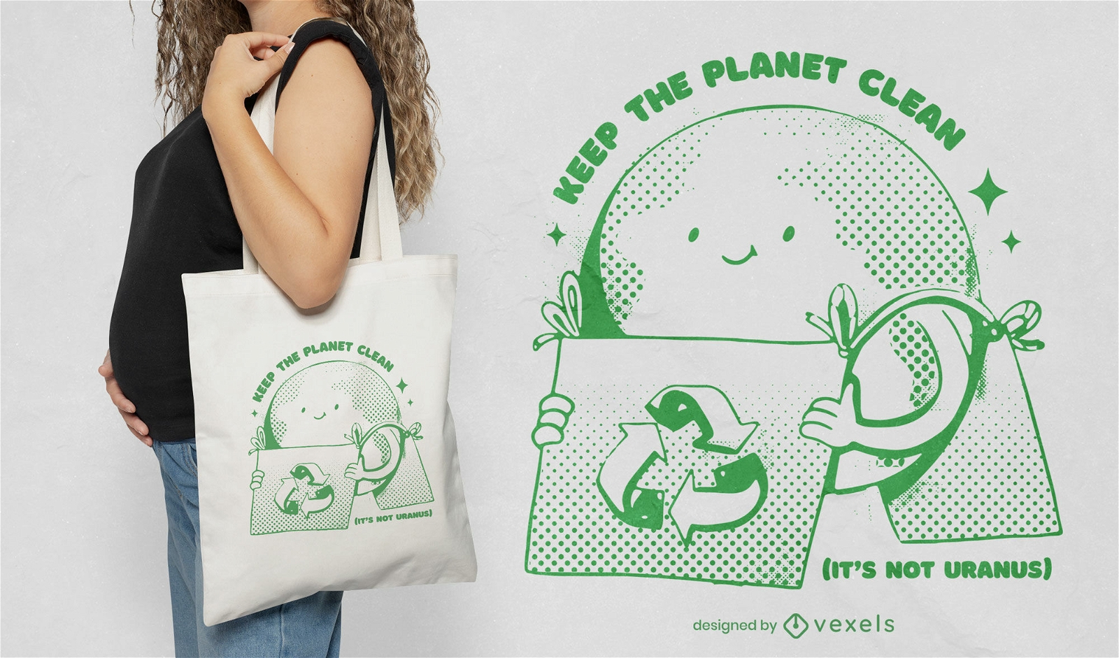 Design de sacola de desenhos animados da Terra com cita??o de reciclagem