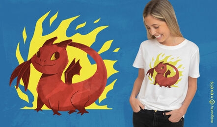 Cartoon dragon and flames t-shirt design