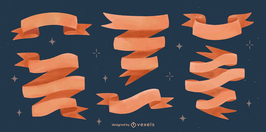 Peach orange watercolor ribbons