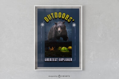 Bear wild animal in camping psd poster