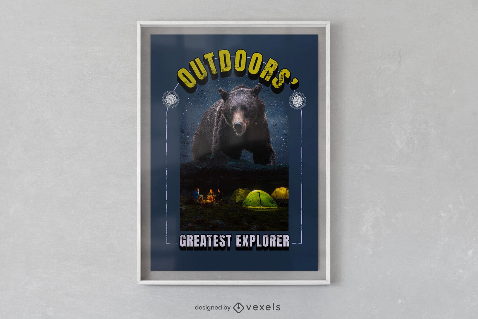Urso animal selvagem em cartaz psd de acampamento
