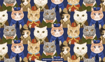 Cats in job uniforms pattern design
